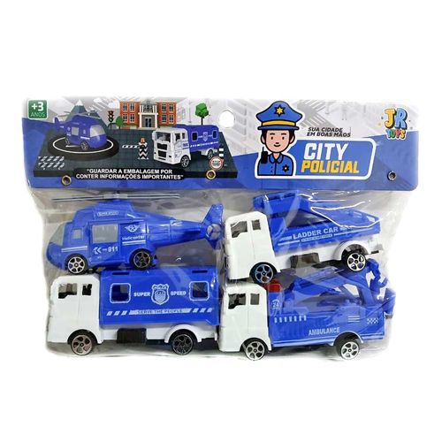Kit Com 4 Carrinhos City Policial JR Toys
