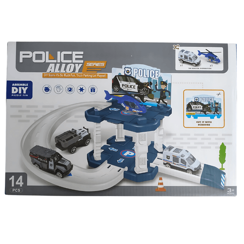 Kit Pista Posto Polícia c/ Carros de Metal Nettoy