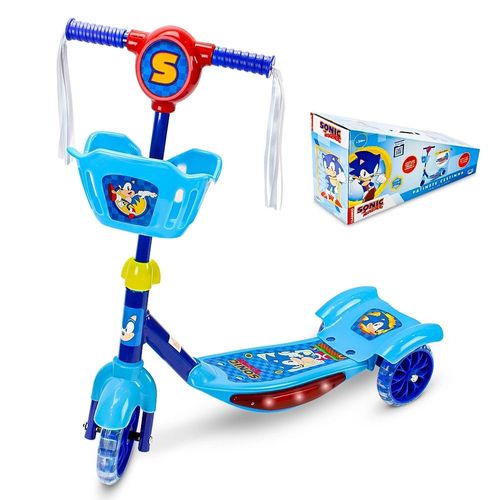 Brinquedo Patinete Sonic 3 Rodas Com Cestinha, Led E Som Menino Bbr Toys