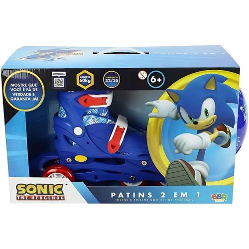 Kit Patins Sonic Azul Menino Inline Triline 32/35 Bbr Toys