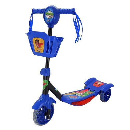 Patinete Musical Com Luzes Led E Cestinha Azul Heróis Menino Zippy Toys