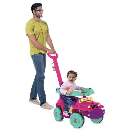 Carrinho de Passeio Quadriciclo Banjipe Passeio e Andador Rosa Menina Bandeirante