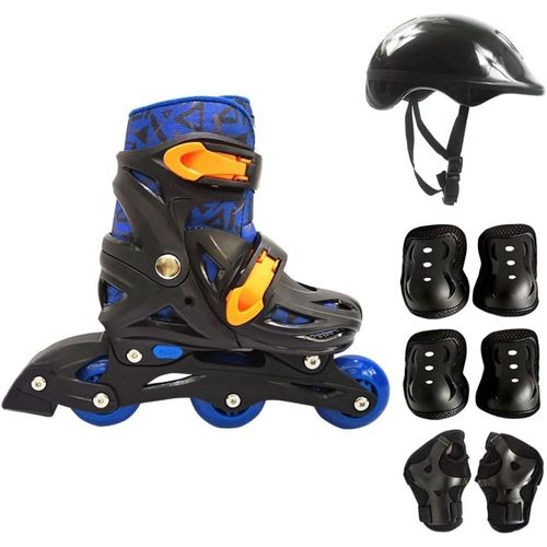 Kit Patins Inline Com Proteção Azul Menino Dm Radical