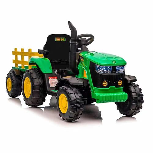 Quadriciclo Trator Elétrico Infantil Com Carreta Verde E Amarelo Menino 12v Zippy