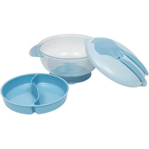 Kit Refeição Com Compartimento E Talheres 500ml Azul Menino Buba