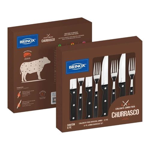 Conjunto Talheres Para Churrasco Jumbo 8 Peças Brinox