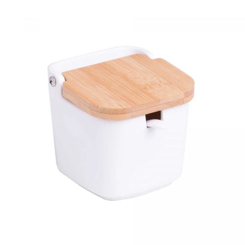 Saleiro De Mesa De Cerâmica Com Tampa De Bambu E Colher Bianco Lyor