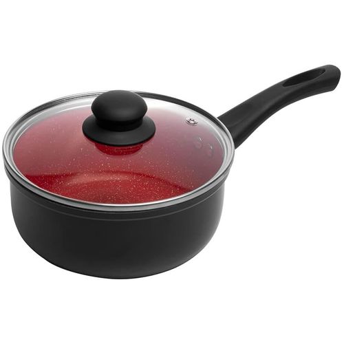 Panela De Indução Vermelha Com Tampa De Vidro 18cm Lyor