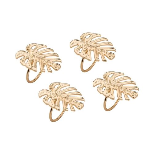 Conjunto 4 Anéis Porta Guardanapo De Zamac Leaf Dourado 5,5cm X 6cm X 4,5cm Lyor
