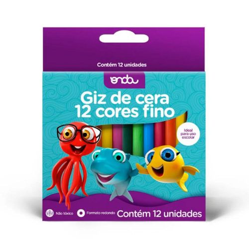 Giz De Cera Fino Com 12 Cores Onda Pro