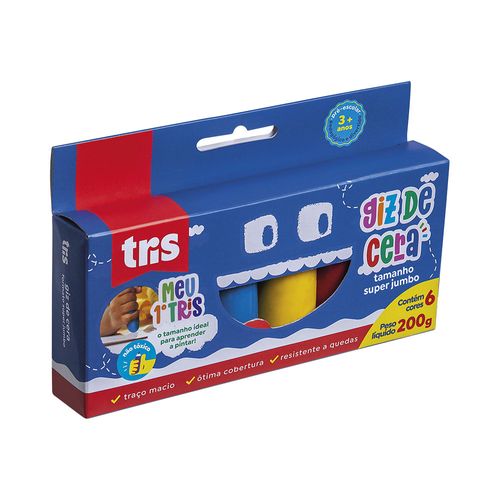 Giz De Cera Tamanho Super Jumbo 6 Cores Tris