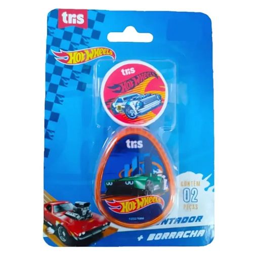 Kit Borracha E Apontador Hot Wheels Sortidos Tris