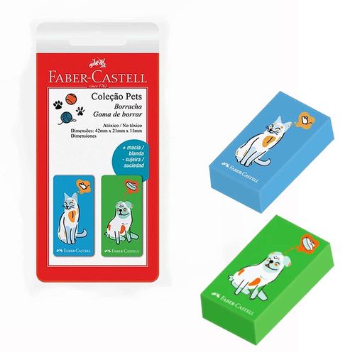 Kit Borrachas Escolar Verde e Azul Pets Faber Castell