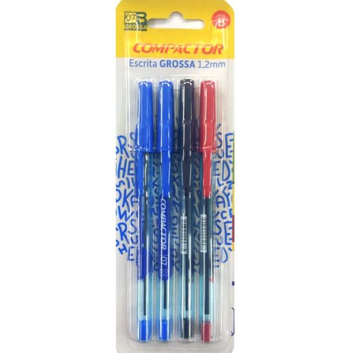 Kit Com 4 Canetas Esferográficas 1,2mm Compactor