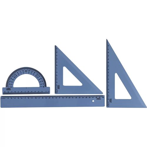 Kit Escolar Régua, Esquadro E Transferidor 4 Peças New Line Azul Maxcril