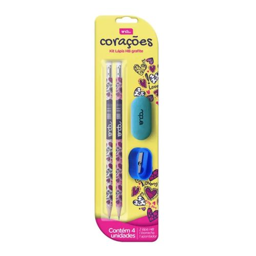 Kit Lápis Corações 4 Peças Onda