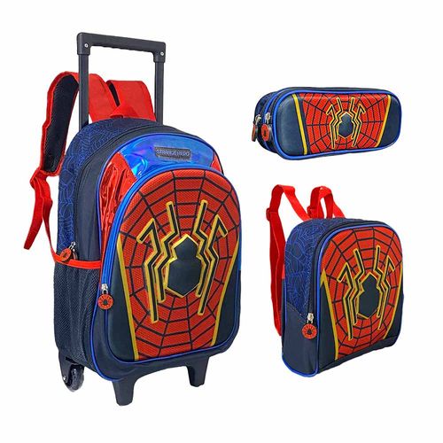 Kit Mochila Com Rodinhas, Lancheira E Estojo Spider Man Fênix