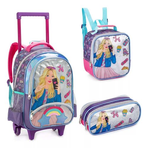Kit Mochila De Rodinhas Com Lancheira E Estojo Girl Denlex