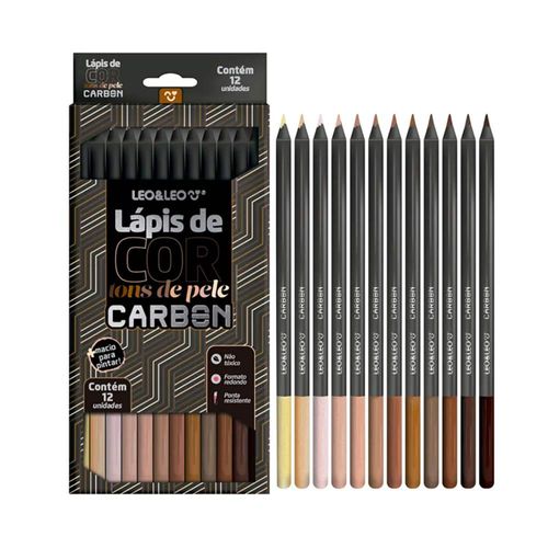 Lápis De Cor Carbon 12 Cores Tons De Pele Redondo Leo&Leo