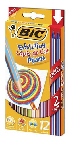 Lápis De Cor Evolution Pijama 14 Unidades 12 Cores Bic