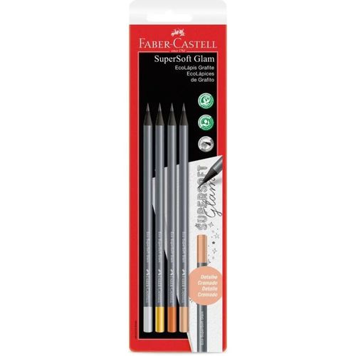 Lápis Grafite Preto Redondo SuperSoft Glam 4 Peças Faber Castell