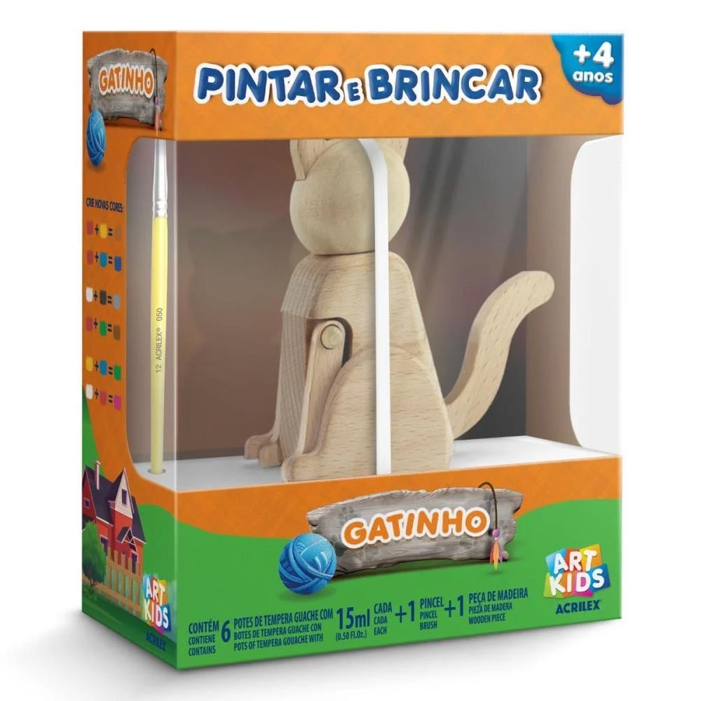 Encontraproduto.com.br - Brinquedo Para Colorir Gatinho Pintar E Brincar Com Guache Acrilex