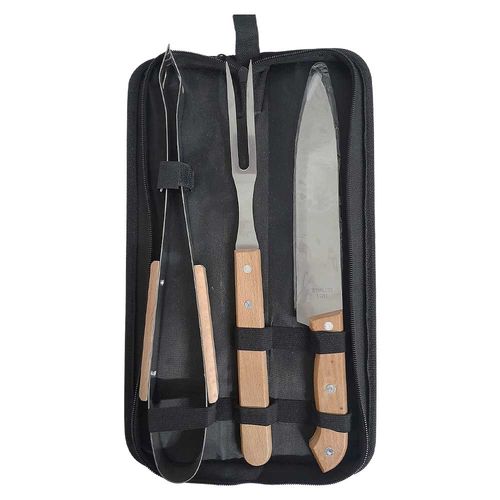 Kit Para Churrasco 3 Peças Faca, Garfo E Pinça Wincy
