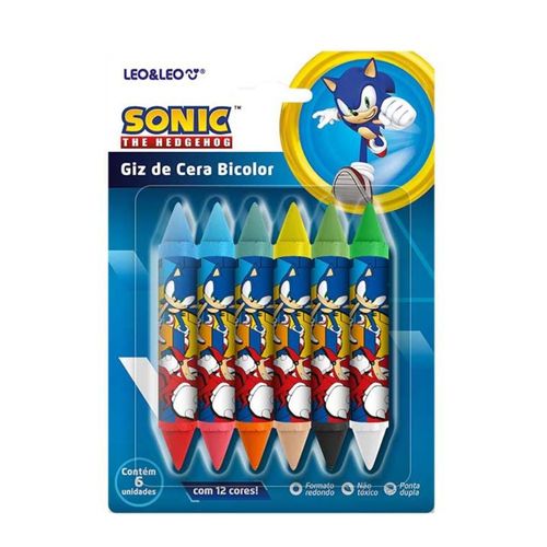 Kit Giz De Cera Bicolor Com 12 Cores Sonic Leo E Leo