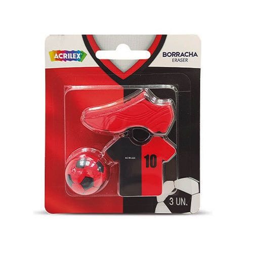 Borracha Time de Futebol Vermelho e Preto Com 3 Unidades Acrilex