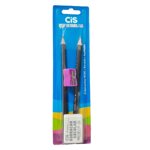 Kit Escolar 2 Lápis, Apontador E Borracha Cis