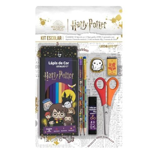 Kit Escolar Lápis De Cor Com Acessórios Harry Potter Leo E Leo