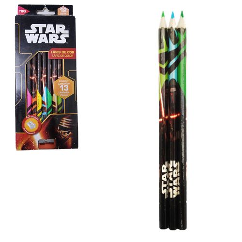 Kit Lápis de Cor Star Wars Com 12 cores E Apontador Tris