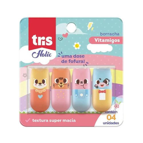 Kit Com 4 Borrachas Ponteira Holic Vitamigos Tris