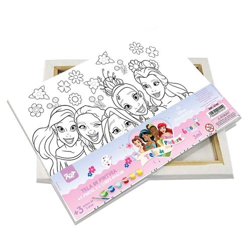 Tela De Pintura Princesas Com Pincel E Tintas Guache Dac