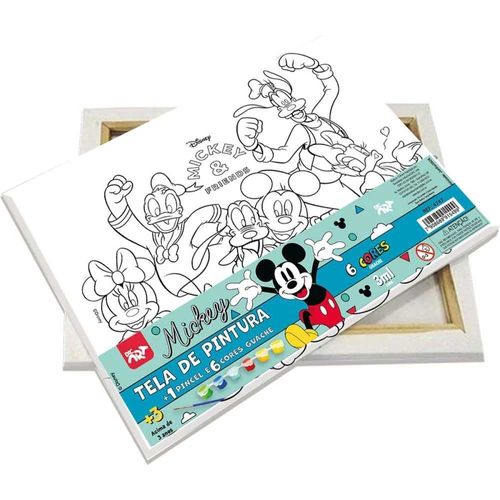 Tela De Pintura Mickey Com Pincel E Tintas Guache Dac