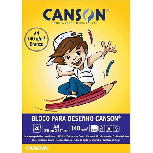 Bloco De Desenho Branco Papel Canson 140g A4 20 Folhas