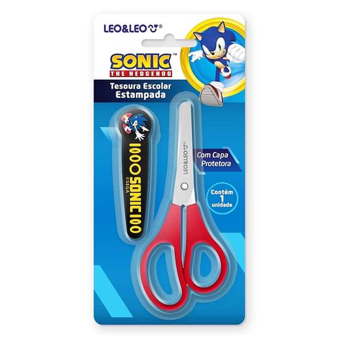 Tesoura Escolar Com Capa Sonic Leo E Leo