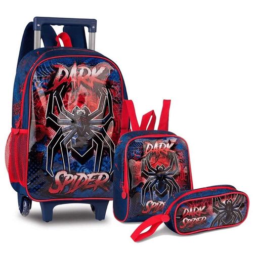 Mochila De Rodinhas Com Lancheira E Estojo Dark Spider Clio