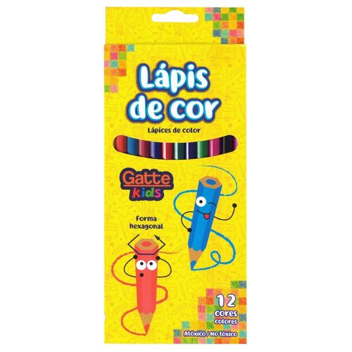 Lápis De Cor 12 Cores Hexagonal Gatte Kids
