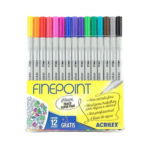 Caneta Finepoint Com 15 Cores Acrilex