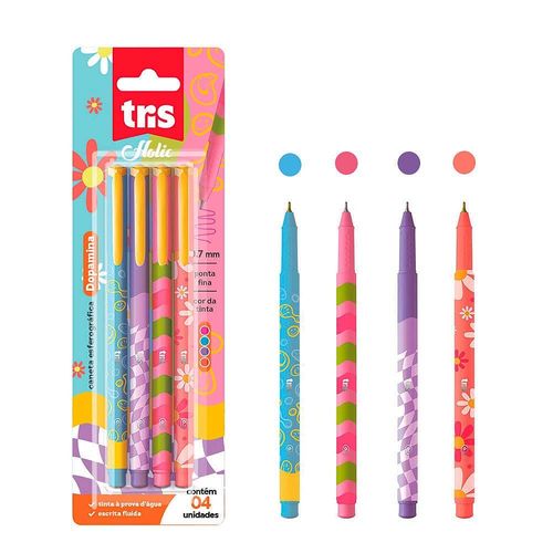 Kit Canetas Esferográfica Holic Dopamina 0.7 Com 4 Unidades Tris