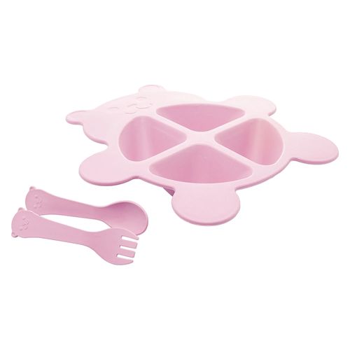 Conjunto Prato Com 2 Talheres De Bambu E PP Baby Bear Rosa Lyor