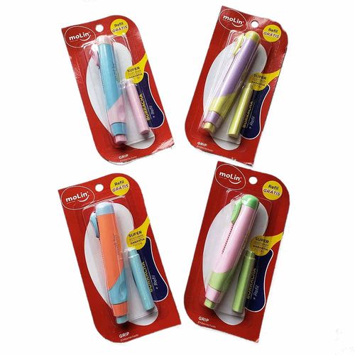 Caneta Borracha Pastel Com Refil Sortido Molin