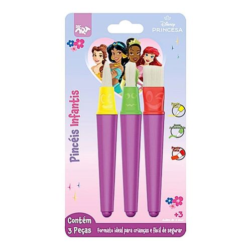 Pincel De Pintura Infantil 3 Peças Princesas Dac
