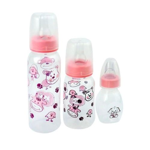 Kit Mamadeiras Com 3 Retro Cristal Rosa Anplas