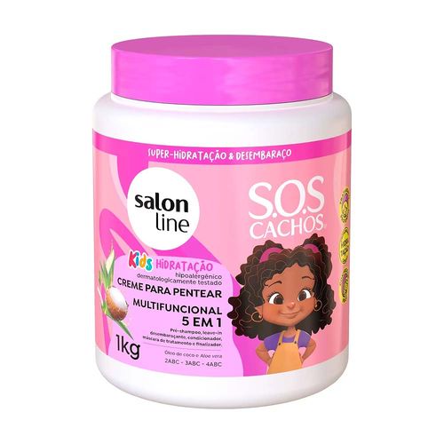Creme Para Pentear Multifuncional 5 Em 1 Kids SOS Cachos 1kg Salon Line
