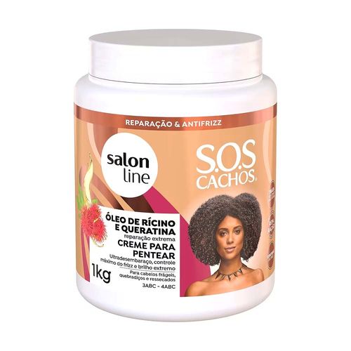 Creme Para Pentear SOS Cachos Rícino e Queratina 1kg Salon Line