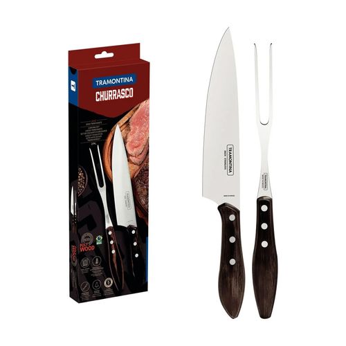 Jogo Trinchante para Churrasco Polywood Castanho 2 Peças Tramontina