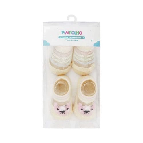 Kit Com 2 Pares De Meias Transparente Femininas Recém Nascida Pimpolho