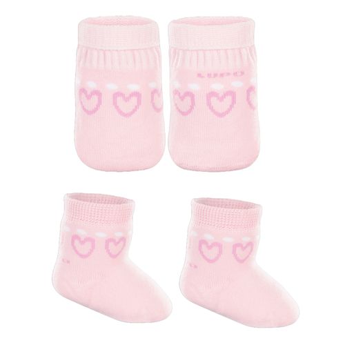 Kit Com 1 Par De Meias E 1 Par De Luvas Rosa 0 A 4 Meses Lupo